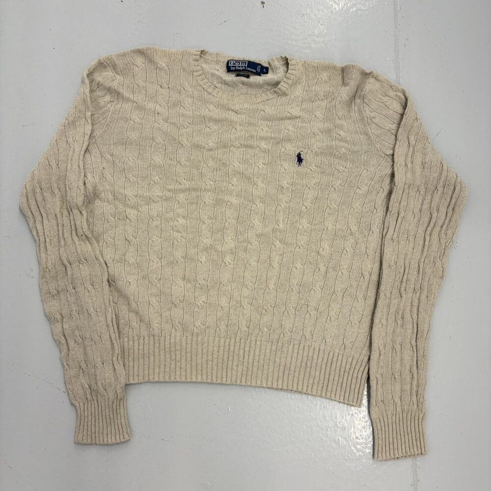 Vintage 90s Polo Ralph Lauren Grey Silk Cable Knit Sweater